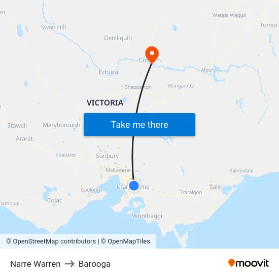 Narre Warren to Barooga map