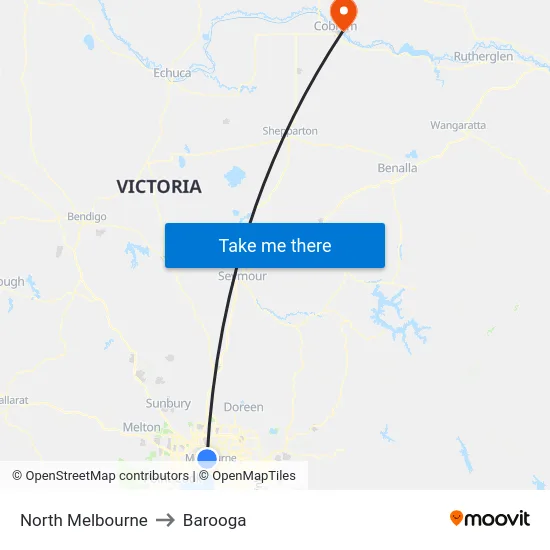 North Melbourne to Barooga map