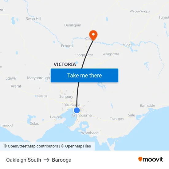 Oakleigh South to Barooga map