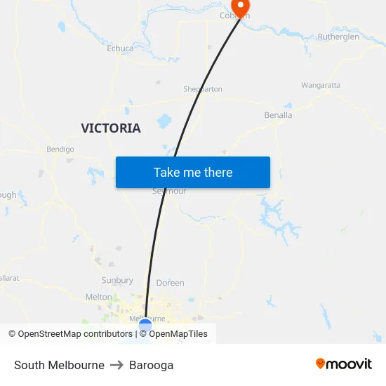 South Melbourne to Barooga map