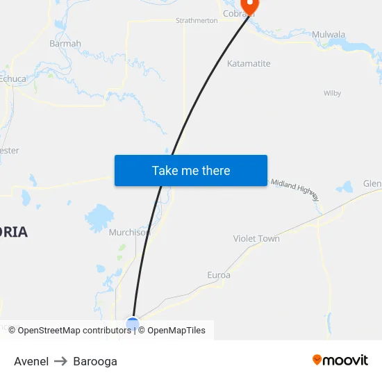 Avenel to Barooga map