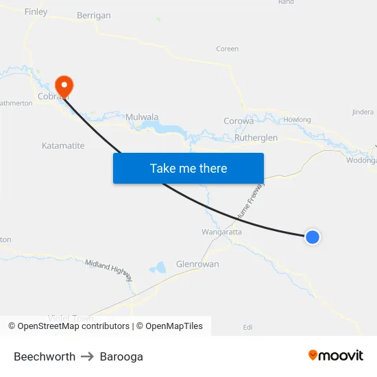 Beechworth to Barooga map