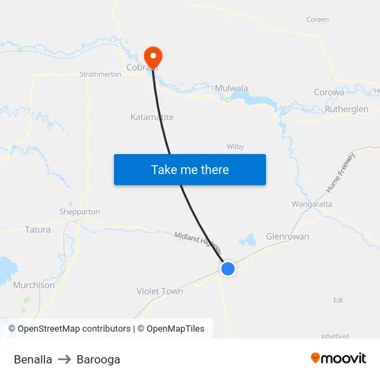 Benalla to Barooga map