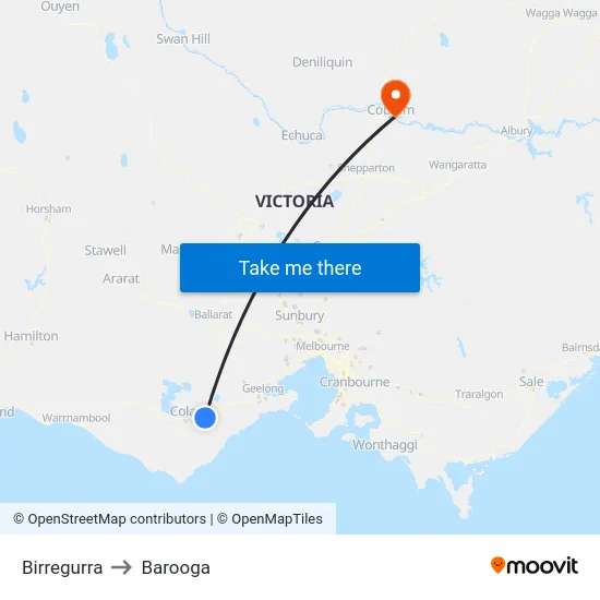 Birregurra to Barooga map