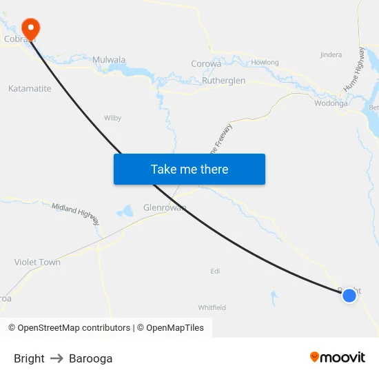 Bright to Barooga map