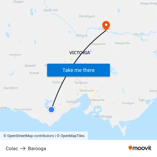 Colac to Barooga map