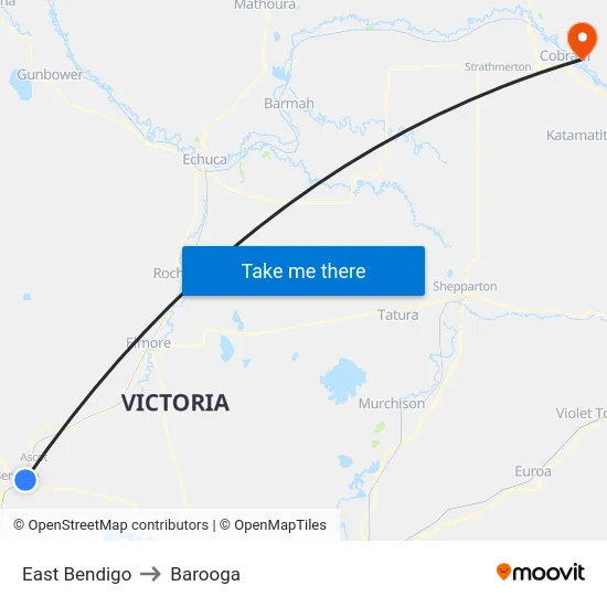 East Bendigo to Barooga map