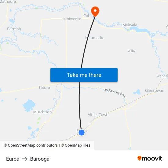 Euroa to Barooga map
