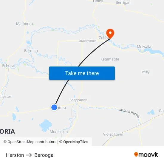 Harston to Barooga map