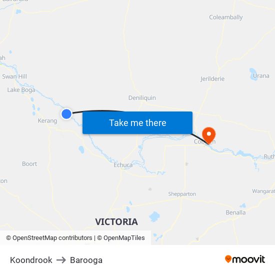 Koondrook to Barooga map