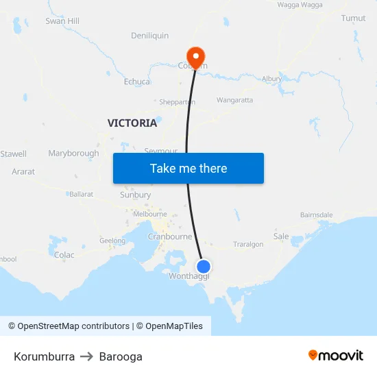 Korumburra to Barooga map