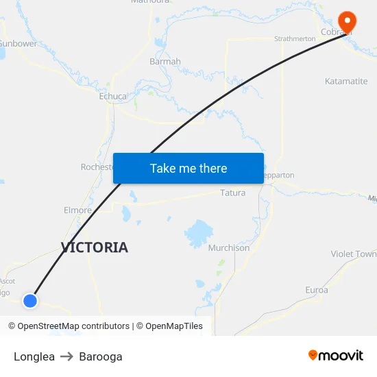 Longlea to Barooga map