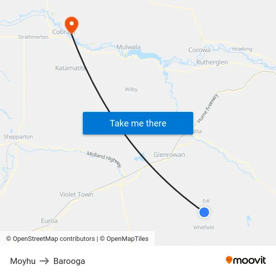 Moyhu to Barooga map