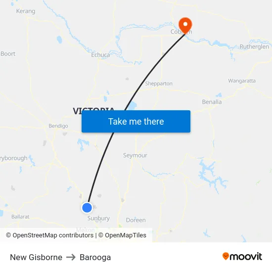New Gisborne to Barooga map