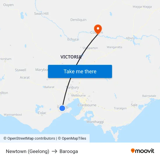 Newtown (Geelong) to Barooga map