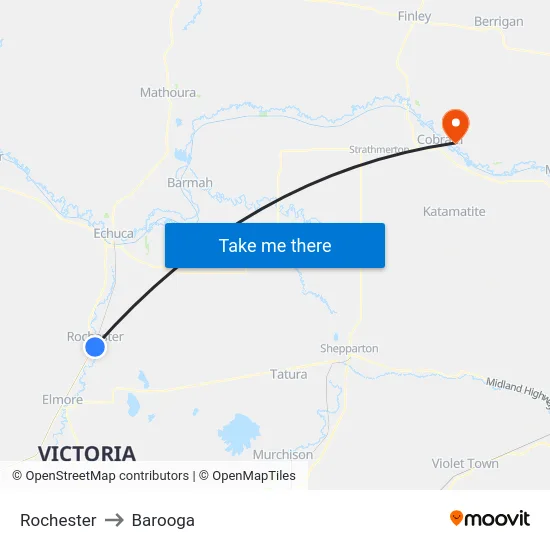 Rochester to Barooga map