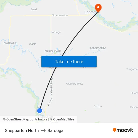 Shepparton North to Barooga map