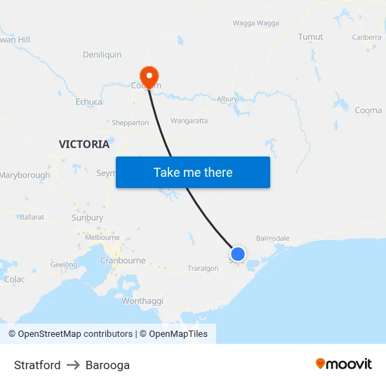 Stratford to Barooga map