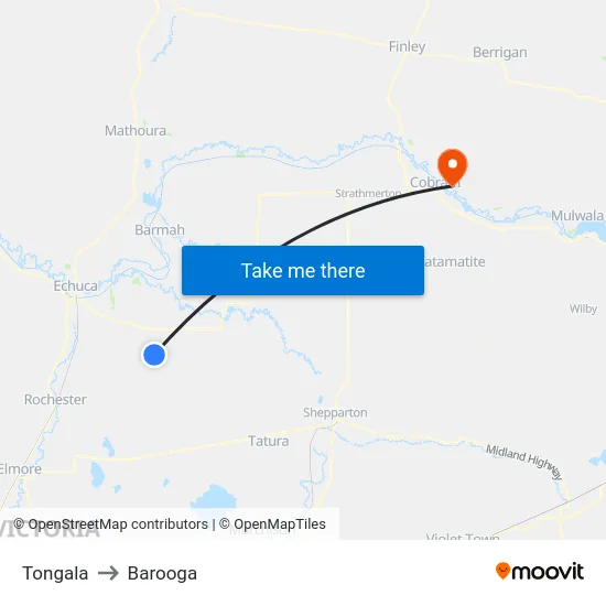 Tongala to Barooga map