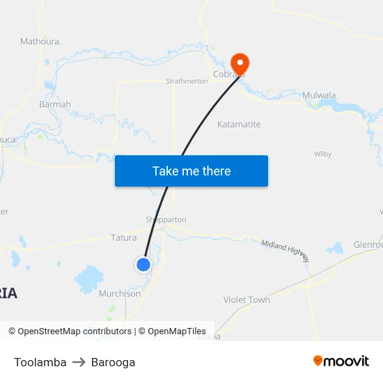 Toolamba to Barooga map