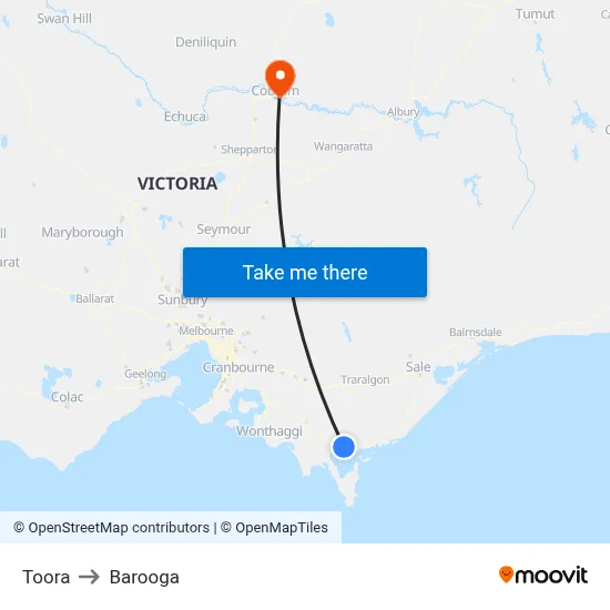 Toora to Barooga map