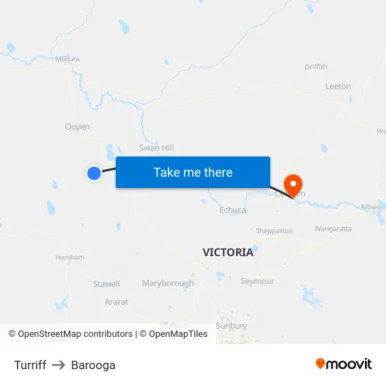 Turriff to Barooga map