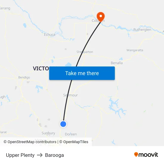 Upper Plenty to Barooga map