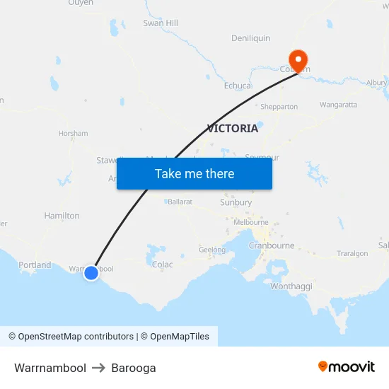 Warrnambool to Barooga map
