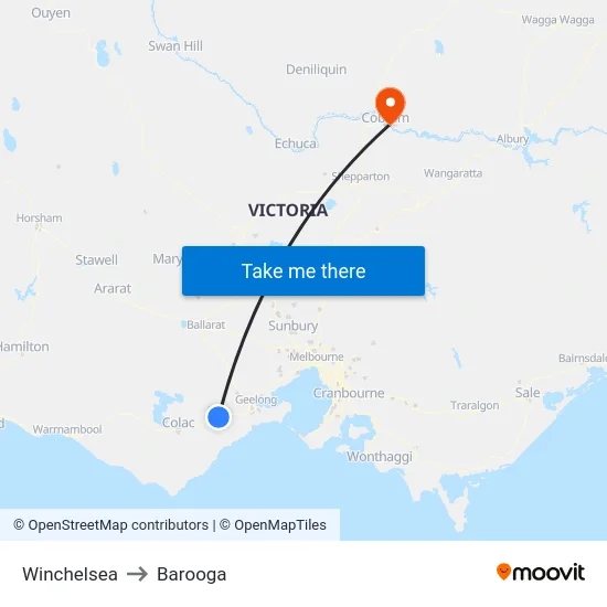 Winchelsea to Barooga map