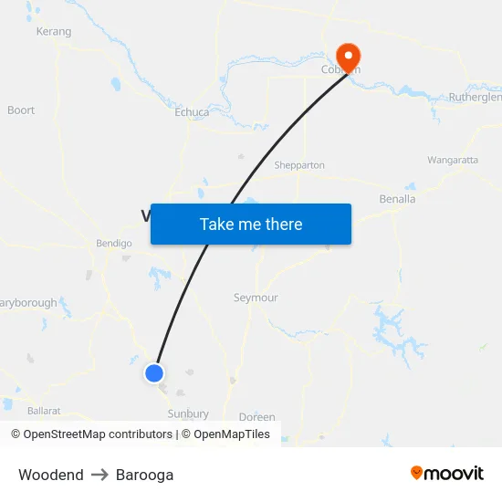 Woodend to Barooga map