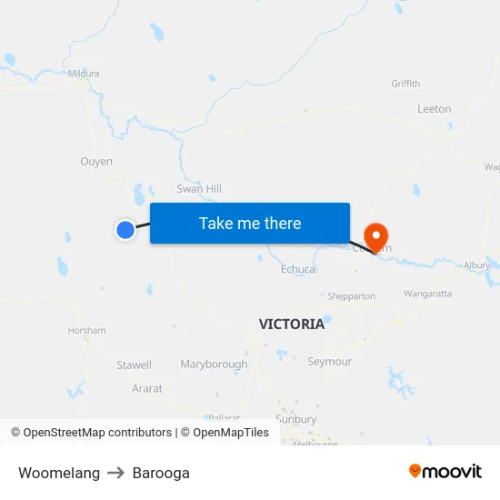 Woomelang to Barooga map