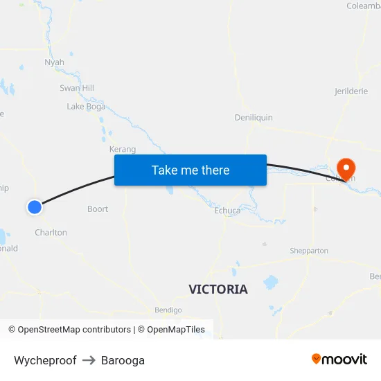 Wycheproof to Barooga map