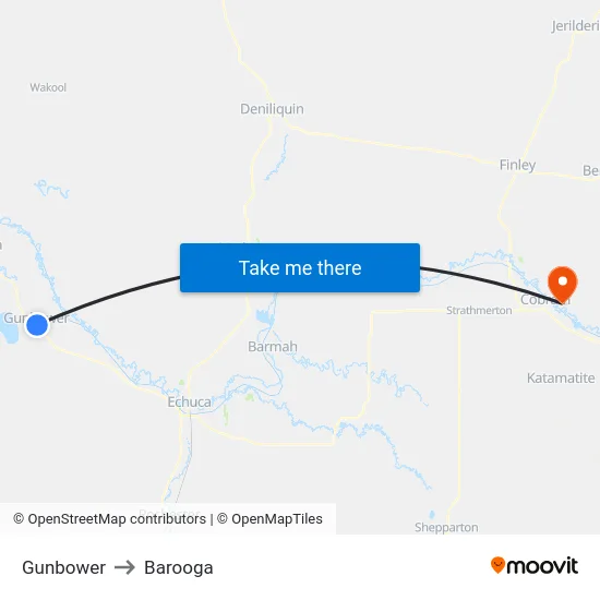 Gunbower to Barooga map