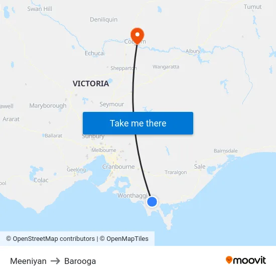 Meeniyan to Barooga map