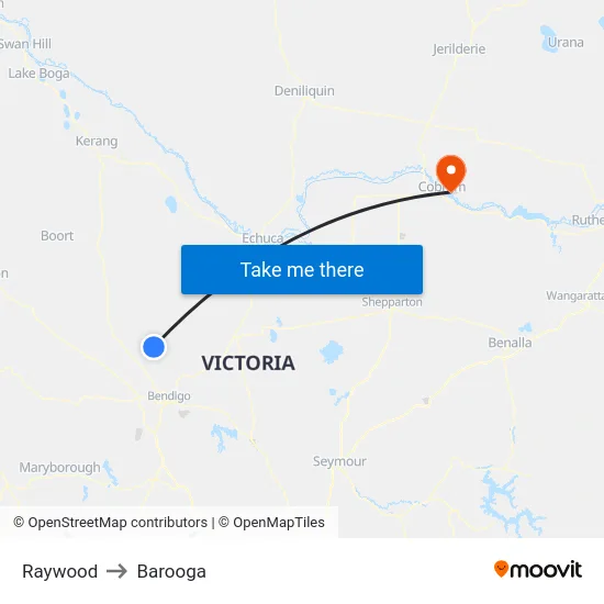 Raywood to Barooga map