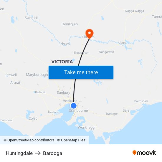 Huntingdale to Barooga map