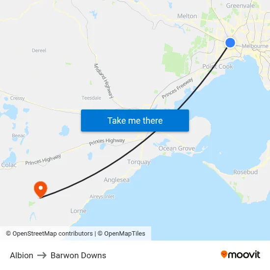 Albion to Barwon Downs map