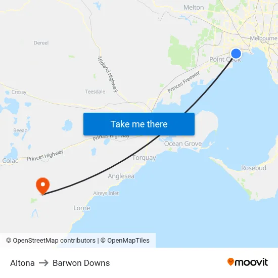 Altona to Barwon Downs map