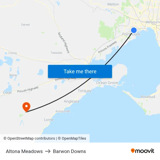 Altona Meadows to Barwon Downs map