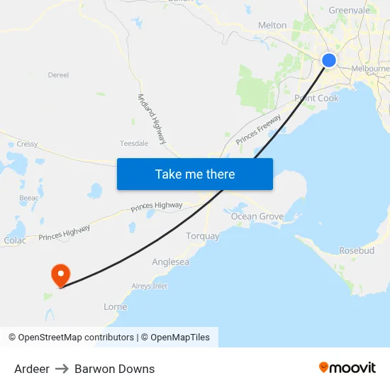 Ardeer to Barwon Downs map