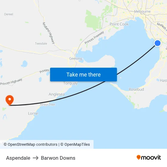 Aspendale to Barwon Downs map