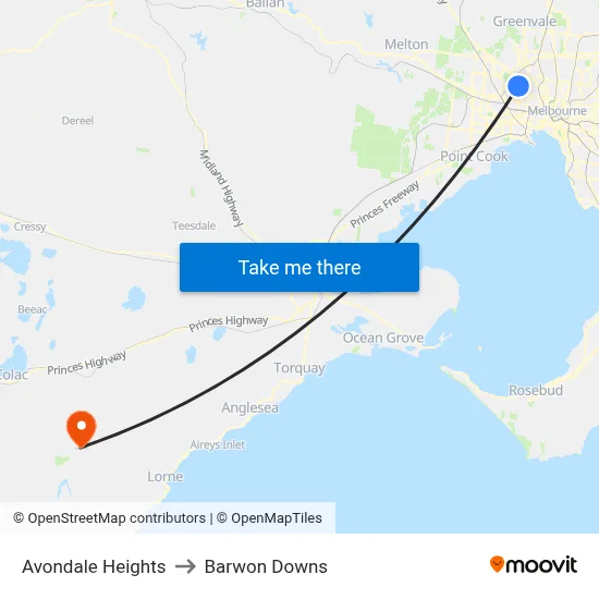 Avondale Heights to Barwon Downs map