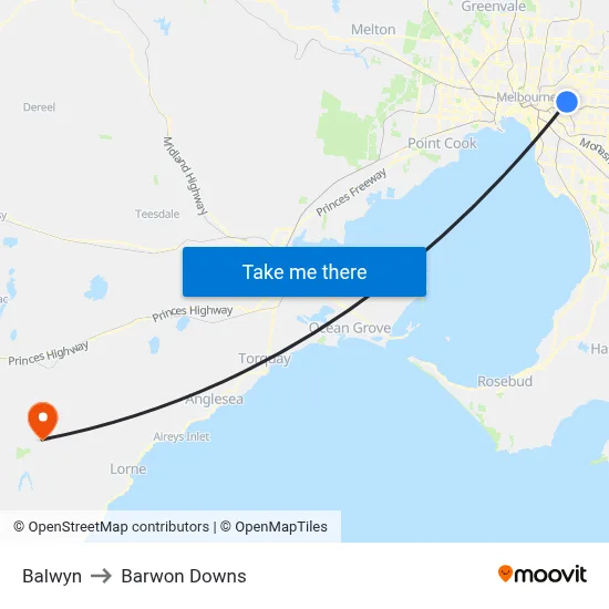 Balwyn to Barwon Downs map