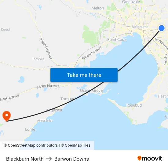 Blackburn North to Barwon Downs map