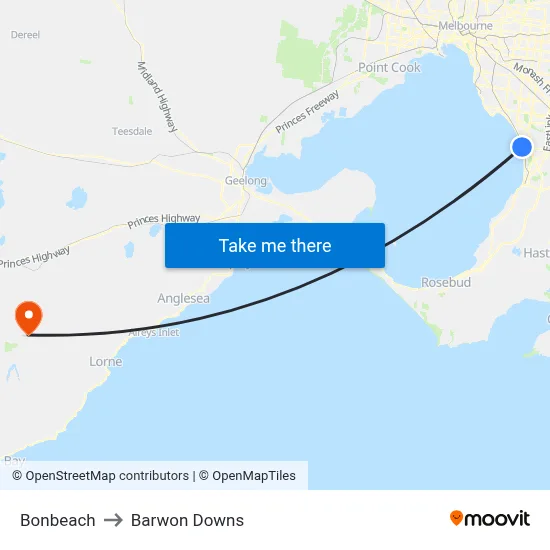 Bonbeach to Barwon Downs map