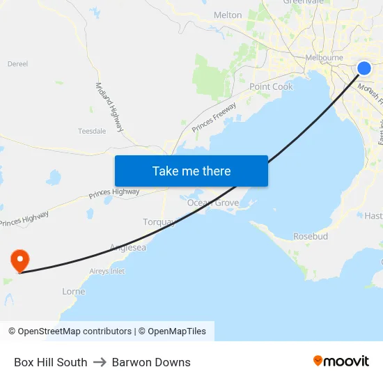 Box Hill South to Barwon Downs map