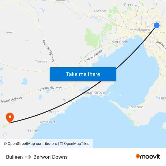 Bulleen to Barwon Downs map