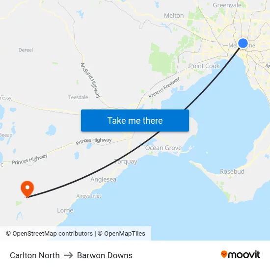 Carlton North to Barwon Downs map