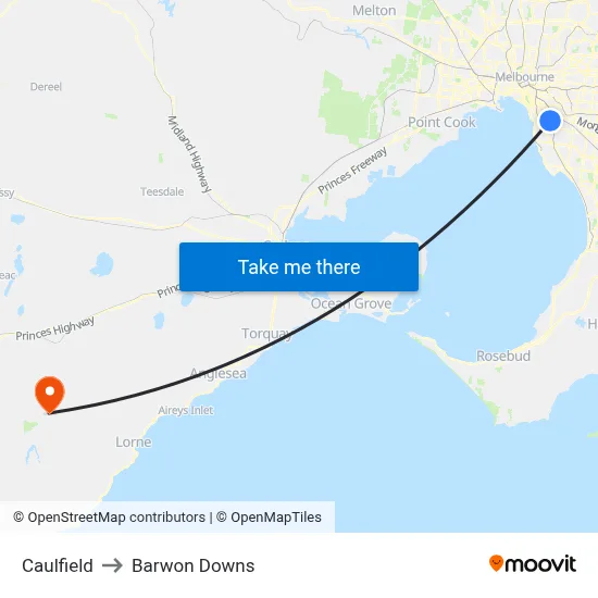 Caulfield to Barwon Downs map