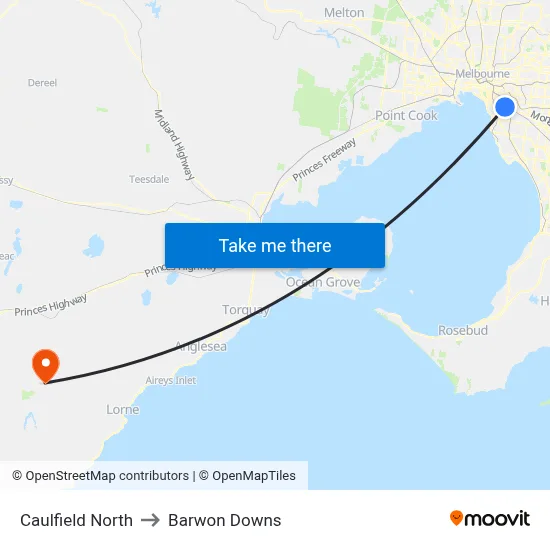 Caulfield North to Barwon Downs map